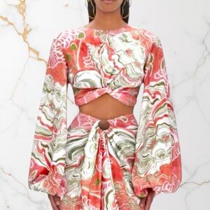 Andrea Iyamah Behati Abstract Mushroom Print Cropped Top Size XS NWT